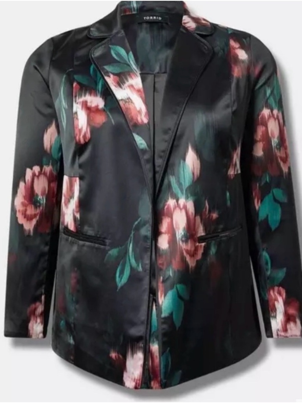 Torrid size 3 (22/24) EUC Black Floral Satin Blazer Jacket